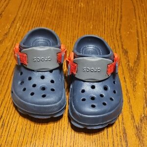 Crocs Kids Navy Clogs with Red And Gray Accents